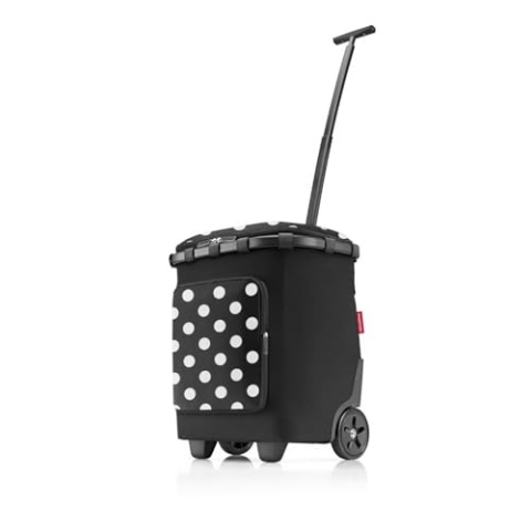 reisenthel carrycruiser Plus in Frame dots White – Tragbarer Einkaufstrolley mit Kühlfach, Schultergurt und herausnehmbarer Netz-Innentasche – Obermaterial aus recycelten PET-Flaschen