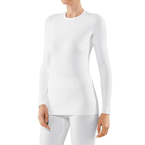FALKE Damen Baselayer-Shirt Maximum Warm Round Neck W L/s Sh Funktionsmaterial schnelltrocknend 1 Stück, Weiß White 2860, L
