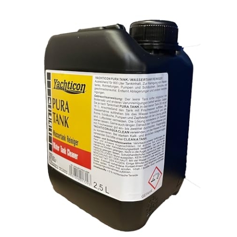 YACHTICON Pura Tank ohne Chlor Tankreiniger für Frischwassertanks & Leitungen in Caravan, Wohnmobil, Boot | Trinkwasser, Grauwasser | entfernt Verschmutzungen sicher und gründlich, Volumen:2,5 Liter