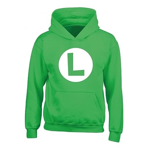 Super Mario Unisex Sweater mit Kapuze Luigi Badge grün