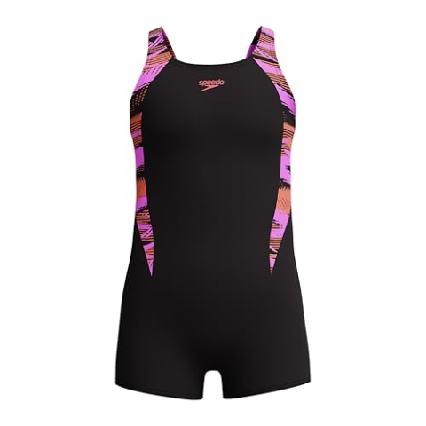 Speedo Mädchen Hyperboom Splice Legsuit | Chlorbeständig | Schnell trocknend | Stretchmaterial | Bequeme Passform | Einteiler Schwimmbekleidung, Coral Sands, 15-16