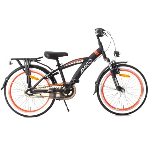 AMIGO Roady Fahrrad 20 Zoll - Kinderfahrrad für Jungen - 3 Gangen - Rücktrittbremse und V-Brake - Schwarz/Orange