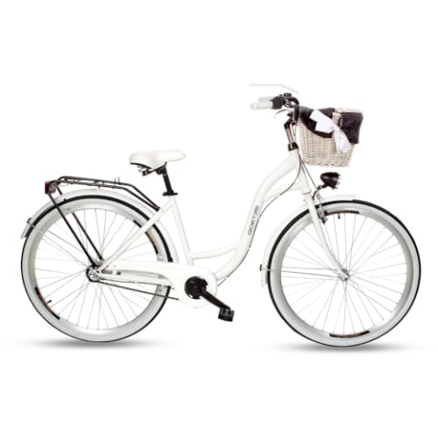 Goetze Style 28 Zoll Damen Citybike, 18 Zoll Tiefeinsteiger Rahmen, 3-Gang Nabenschaltung, Rücktrittbremse, LED-Beleuchtung, Gepäckträger, Komfortsattel, Schutzbleche, Rattankorb mit Stoffeinsatz!