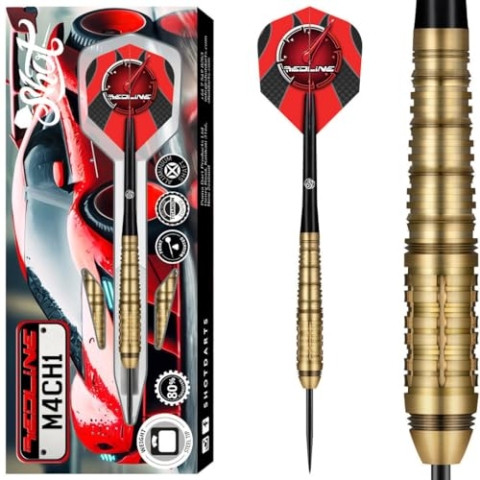 Shot! Redline Mach One Steeldarts 24g – 80% Tungsten Darts mit Gold-Titanbeschichtung für Präzisionswürfe