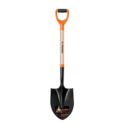 Truper T-2000 Orange Spitzschaufel, Eschenholzgriff, Karbonstahlkopf, Y-Manschette, 3.5 kg, 102.5 cm