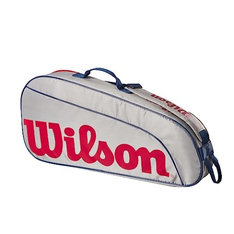 Wilson Tennistasche Junior, Bis zu 3 Tennisschläger, Für Kinder und Jugendliche, Grau Eqt / Rot