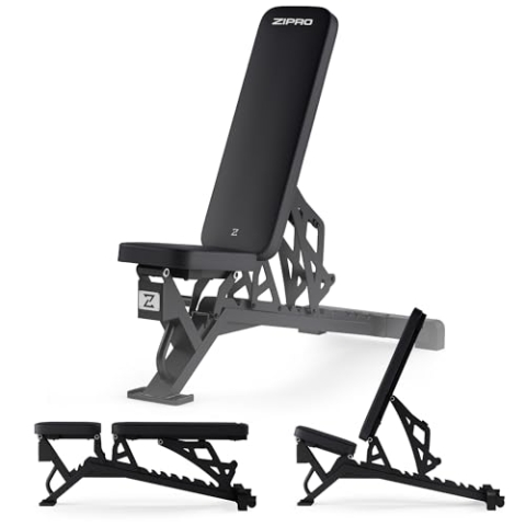 ZIPRO verstellbare Bank Nocardio, Hantelbank Belastung 350kg, Fitnessbank mit 8-Fach verstellbaren Rückenlehne, 3-Fach verstellbares Kissen, Trainingsbank für zu Hause oder Fitnessstudio, Sit Up Bank