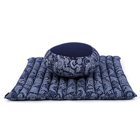 Leewadee Meditationskissen Set Sitzkissen Rund Zafu Yoga Kissen Zabuton Yogakissen Meditationskissen Meditation Zubehör Yoga Sitzkissen Yoga Meditationskissen, Kapok, Blau Weiß