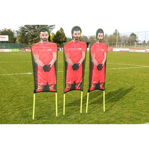 Netsportique 3er-Set Flexible Freistoß-Dummies aus bedrucktem Polyester - Fußball - Farbe auswählbar (Rot)