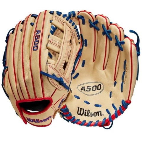 WILSON Unisex, Teenager A500 Baseball 30,5 cm Handschuh, Blonde/Rot/Königsblau, 12"
