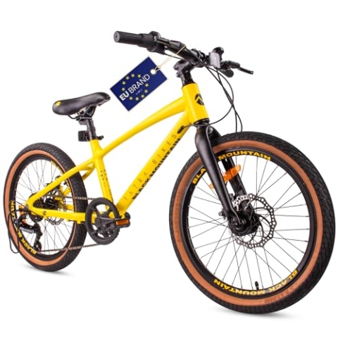 Tatra Bikes Kinderfahhrad 20 Zoll, Fahrrad für Kinder von 5 bis 8 Jahren, Aluminiumrahmen, 6 Kettenschaltungen, Scheibenbremsen, Klingel, Fußstütze, Reflektoren (Gelb)