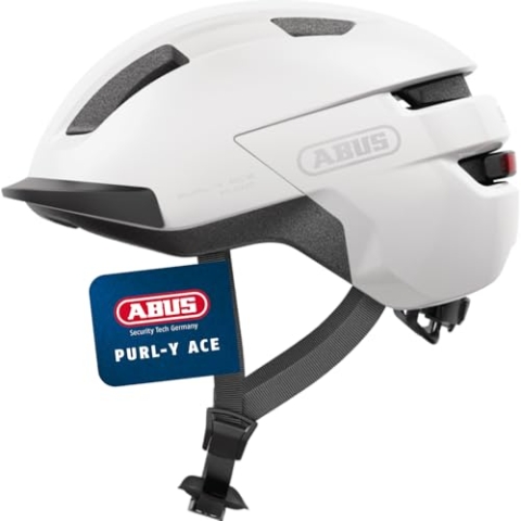 ABUS Fahrradhelm Purl-Y ACE mit LED-Licht – geeignet Fahrten auf E-Bike und S-Pedelec – Trendiger NTA-Schutzhelm für Erwachsene und Jugendliche – Weiß, Größe M