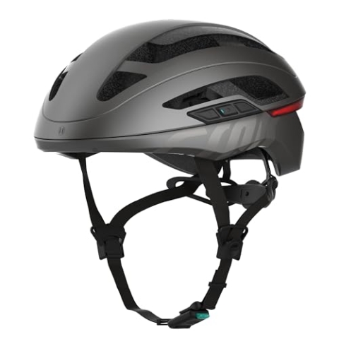 CRNK Angler Alpha Fahrradhelm – Unisex E-Bike & Rennrad Helm mit LED Blinker, Bremslicht & Rücklicht – Integrierte Bluetooth Kopfhörer & Mikrofon – Aerodynamisch, Leicht & Belüftet - Schwarz - M