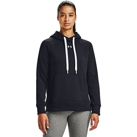 Under Armour Damen Aufwärmoberteil Rival Fleece HB Hoodie, Black/ White/ (001), S, 1356317-001