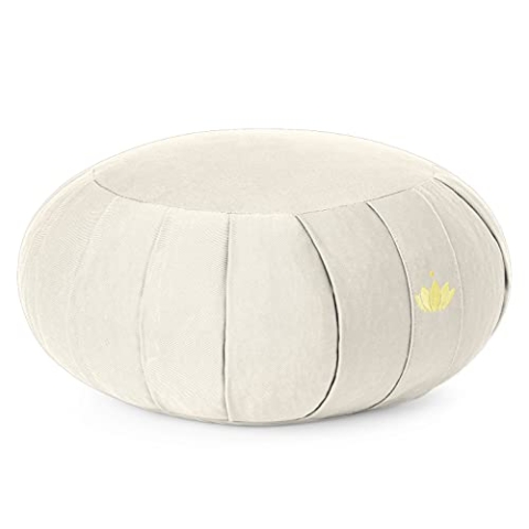 Lotuscrafts Zafu Meditationskissen Yogakissen Zen - Sitzhöhe 15cm - Yoga Zafukissen mit Dinkelfüllung - Waschbarer Bezug aus Bio-Baumwolle - GOTS Zertifiziert - Mit Bestickung