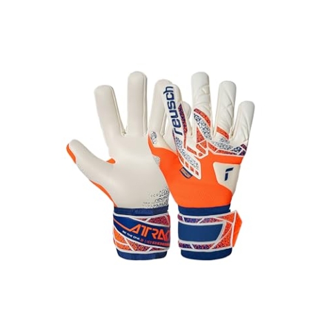 Reusch Attrakt Gold X NC atmungsaktive Torwarthandschuhe Herren und Frauen Fußballhandschuhe für Erwachsene geeignet für alle Wetterbedingungen und Spielfeldoberflächen, orange-blau, 11