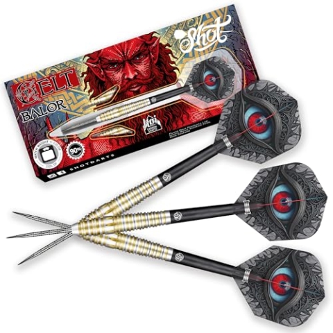 Shot! - Celt Balor 90% Tungsten Steeldart | 24g für Präzision | Schlankes Barrel-Design | Scharfe Steeltip für Sisalboards | Keltisches Balor-Muster