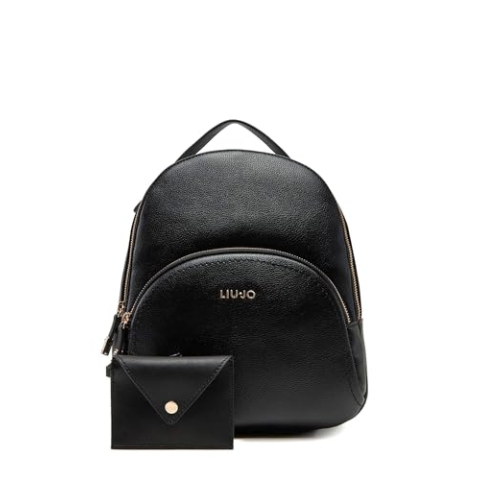 LIU JO Rucksack - Bequemer, praktischer und geräumiger Daypack mit Reißverschluss, Softshell, Polyester, Schwarz, 4 Taschen, Verstellbare Schultergurte, Unisex, Erwachsener