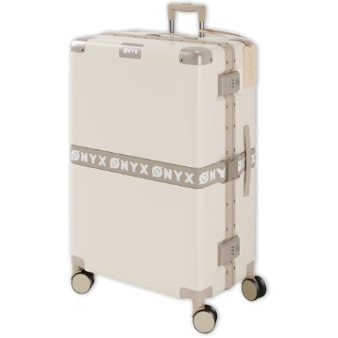 ONYX Koffer Groß 75x48x31 cm, leichter 3,9kg Hartschalen-Koffer mit TSA-Schloss reißverschlusslosem Aluminiumverschluss und leisen 360°-Rollen, 100L Reise-Koffer XL aus robustem Polycarbonat, Sandweiß