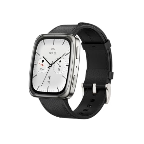 Amazfit Active 2 Smartwatch 1,75" AMOLED-Display, Offline-Karten mit GPS, 10 Tage Akku, 160+ Sportmodi, Wasserfest, Herzfrequenz & Schlaftracker für Android & iPhone, Schwarzes Lederarmband