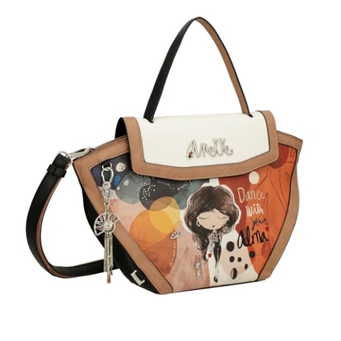 Tasche mit Klappe, eleganter und geräumiger Stil, Tragegriff und Umhängetasche, Maße: 39 x 25 x 11 cm, Accessoires und Accessoires für Damen, Mehrfarbig