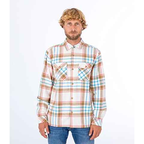 Hurley Herren Santa Cruz Shoreline Flannel Shirt, Barely Knochen, M