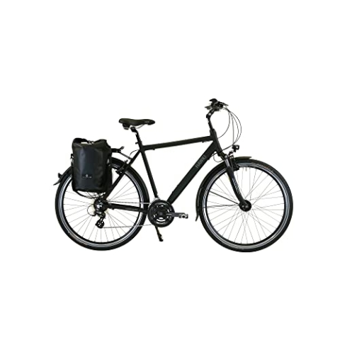 HAWK Trekking Gent Premium Plus Fahrrad Herren inkl. Tasche, 57 cm I Bike mit Microshift 24 Gang Kettenschaltung & Beleuchtung I Allrounder I Schwarz