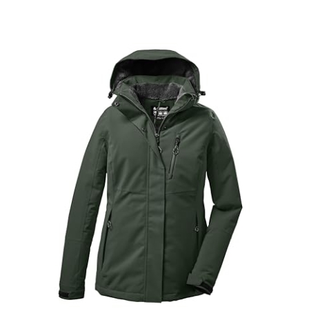 killtec Damen Kow 140 Wmn Jckt Funktionsjacke/Outdoorjacke Mit Abzippbarer Kapuze, Grün/grau, 44 EU