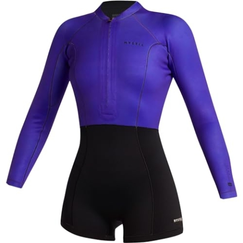 Mystic Womens Lunar 2/2mm Front-Zip Longarm Shorty Wetsuit - Black/Purple 240112 S
