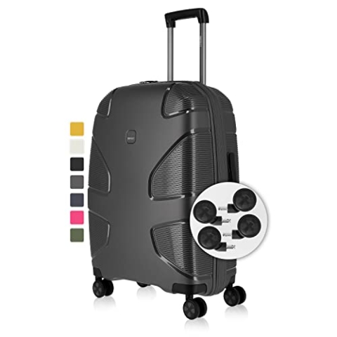 IMPACKT IP1 4-Rad Hartschalenkoffer aus recyceltem Material mit 6 Jahren Garantie; nachhaltiger Reisekoffer mit austauschbaren klick-Rollen; 67 cm, 3,5 kg, 73 Liter