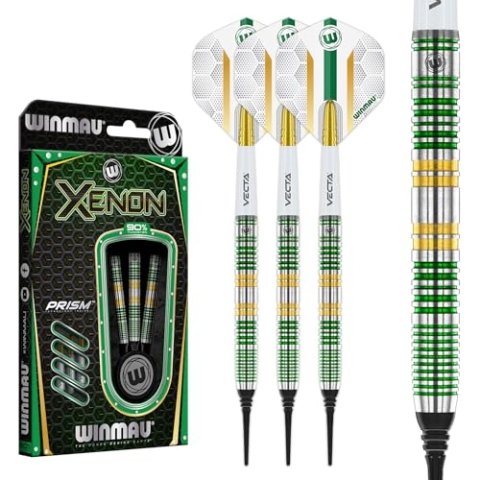 WINMAU Xenon 18 g Fass / 20 g Vollgewicht, weiche Spitze, 90% Wolfram- Professionelles Dart-Set mit Dart Flüge und Dart-Schäften