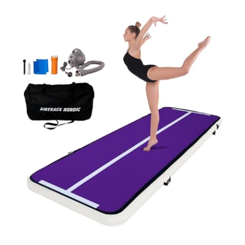 AirTrack Nordic Home 4m Special Edition Mehrfarbig mit Luftpumpe, Turnmatte Aufblasbar, für Gymnastik, Yoga - Langlebig & Einfach zu Transportieren Matte Sport, Air Track Gymnastikmatte (Lila)
