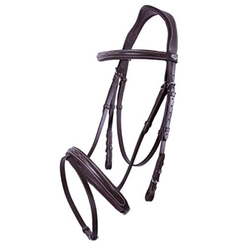 QHP Kombinierte Trense Nähten anatomisch geformt braun + schwarz NEU (Vollblut, Dunkelbraun)