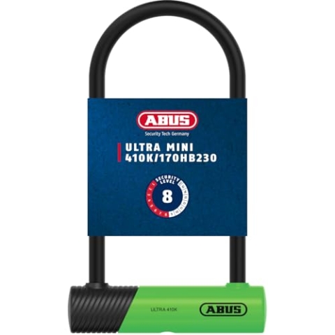 ABUS Bügelschloss 410K Ultra für Fahrrad und E-Scooter - handliches und robustes Fahrradschloss mit praktischer Halterung zum Transport - Fahrrad-Zubehör - Variante 150HB230, Grün