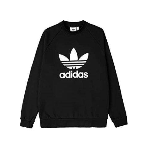adidas Mens Trefoil Crew Pullover Sweater, Black/White, L