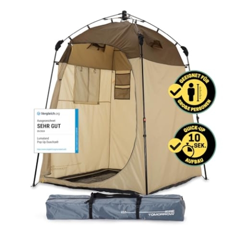 LUMALAND Premium Duschzelt | Toilettenzelt für Indoor & Outdoor | Mobiles Umkleidezelt & Lagerzelt | Zelt für Tierfotografie | Ideal zum Campen, Festival & zum Angeln | Wasserdicht & Windfest [Braun]