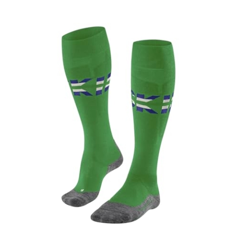 FALKE Herren Skisocken SK4 Advanced M Kh Wolle Funktionsmaterial warm dünn 1 Paar, Grün Grass Green 7014 Stripe, 46-48