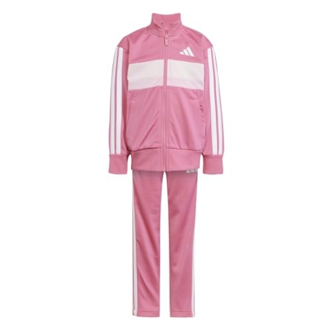 adidas Unisex Kinder SEASONAL ESSENTIALS TIBERIO 3 STRIPES TRICOT TRACKSUIT, Pink Fusion/White/Clear Pink, 4-5 Years