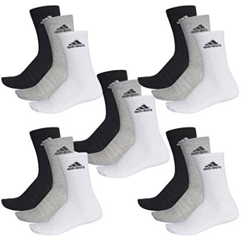 adidas CUSHIONED CREW Tennissocken Sportsocken Damen Herren Unisex 15 Paar, Farbe:032 - grey melange, Socken & Strümpfe:46-48