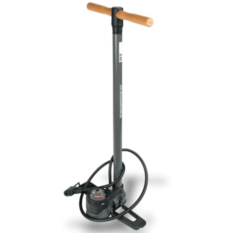 SKS GERMANY RENNKOMPRESSOR NXT Standpumpe (Luftpumpe für alle Ventilarten, Präzisionsmanometer, Metallrohr, Metallfuß, Holzgriff, max. Druck: 16 bar / 232 PSI), Schwarz