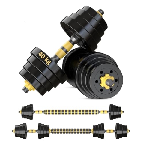 Reformor Kurzhanteln Verstellbar - 40 kg Hantel Set, Dumbbell Set mit Schraubverschlüssen, Langhantel & Gewichten, Multifunktionell Hanteln set, Gelb