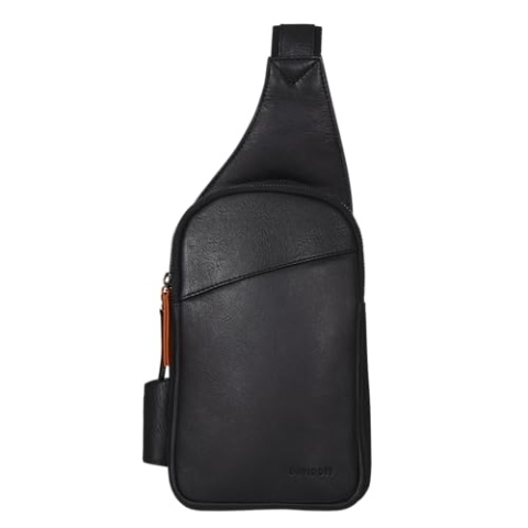 DAVIDOFF ESSENTIALS Sling Bag Schwarz – moderne Herren Umhängetasche aus feinem Leder – hochwertiger Schulterrucksack mit Reißverschluss