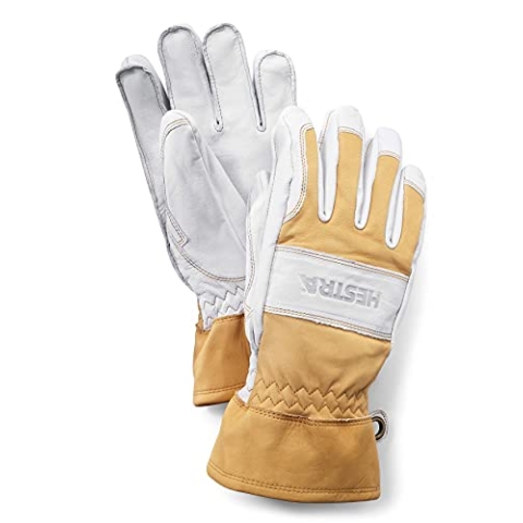 Hestra Herren und Damen Skihandschuhe: Guide Leder Winterhandschuhe mit Wollfutter, Naturgelb/gebrochenes Weiß, 10