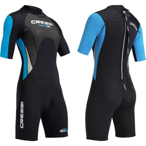 CRESSI Med X Lady Shorty Wetsuit Black/Light Blue/Grey 2.5mm L/4 - Kurzer Neoprenanzug für Damen aus 2,5 mm Hochelastischem, Schwarz/Hellblau/Grau, ML/4