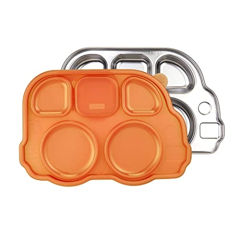 INNOBABY DS-DP04 Din Din Smart Edelstahl Bus Geteiltes Plattenteller mit Sektionsdeckel, orange