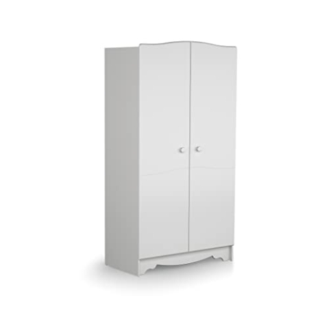 AT4 - Kinderkleiderschrank mit 2 Holztüren MARELLE Weiß 96 x 51 x 176 cm | 1 Kleiderschrank, 7 Einlegeböden, davon 4 verstellbar, und unterer Stauraum