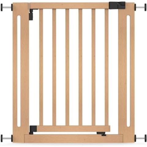 Safetots Naturholz Elegance Treppenschutzgitter, Natur, 71cm - 79cm, Druckmontage Sicherheitsgitter, Treppenschutzgitter für Treppen, Flure und Türen, Einfache Installation