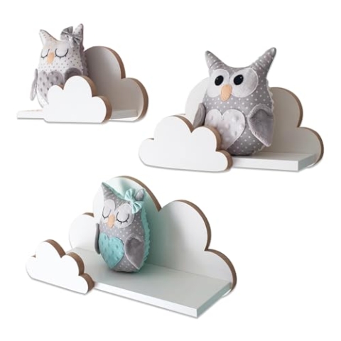 MOLILAND Wolkenregal Babyzimmer | Wandregal für Kinderzimmer in Weiß | Regal Wolke aus Holz im skandinavischen Stil | Schweberegal Wanddeko mit Befestigungssatz MOLI- Elegance