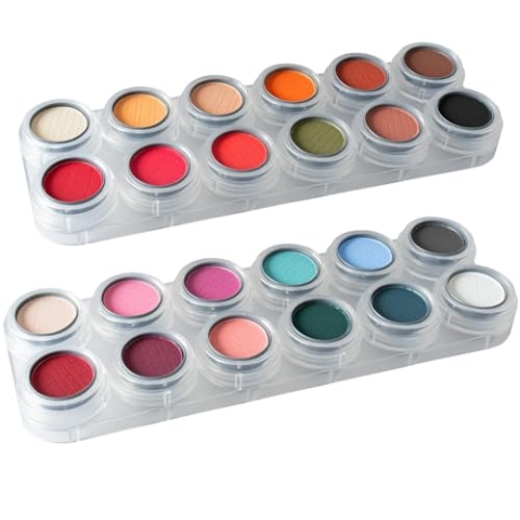 GRIMAS Lidschatten/Rouge Palette FK, 24x2g professionelle Eyeshadow-Farben, breite Auswahl kräftiger Töne, Allround-Set für Alltag, Bühne, Bodypainting