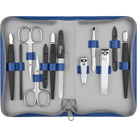 Solingen Manikür Set 12 teilig - Nagelset Herren und Damen mit allem was man für die Maniküre und Pediküre braucht, in hochwertigem Kunstleder Etui